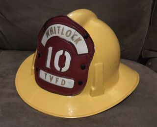 Antique Fire Helmet Leather Front Marked Whitlock Tvfd Fire Helmet By Msa