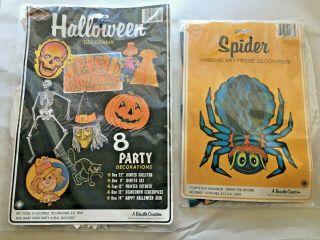 Vtg 1970s Beistle Halloween Cut Outs Honeycomb In Pkg Witch Skeleton