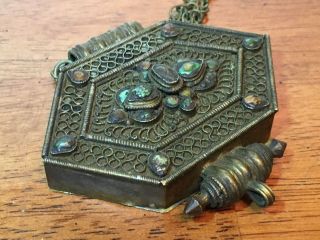 Antique Tibetan Gua Prayer Box Mixed Metals With Prayer Inside 3