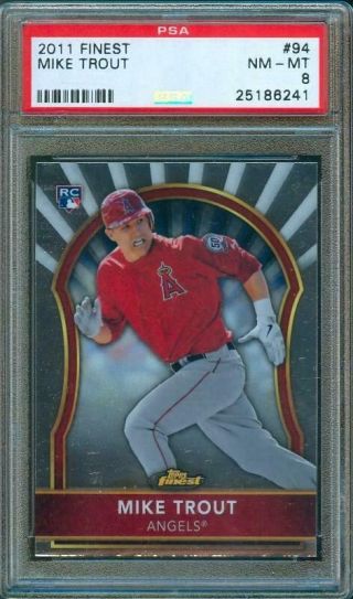 2011 Topps Finest Baseball Mike Trout Rookie Card Angels 94 Psa 8