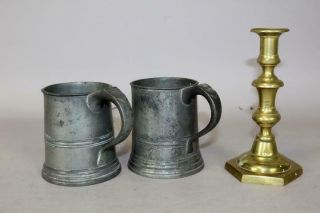 Two Signed John Yates & Yates & Birch 19th C Pewter 1 Pint Mugs In Old Surface