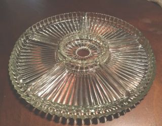 Large Vintage 50s Clear Glass Divided Veggie Relish Or Chips & Dip Tray Serving