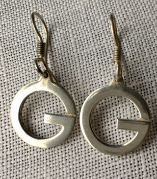 Vintage Sterling Silver " G " Fish Hook Earrings Made In Mexico Gucci Italy