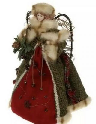 Gorgeous 16” Holiday Angel Decor Tree Topper Vintage Looking Faux Fur Old World