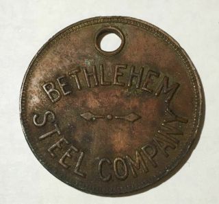 Vintage Bethlehem Steel Company Tool Check Brass Tag Token