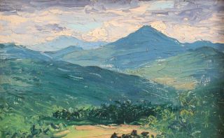 Antique WILL HUTCHINS American Impressionist Mountain Landscape Oil Painting 3