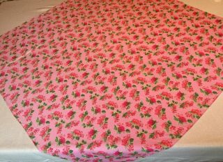 Vintage April Cornell Pink Roses & Hydrangea Print Cloth Square Tablecloth 38 ".