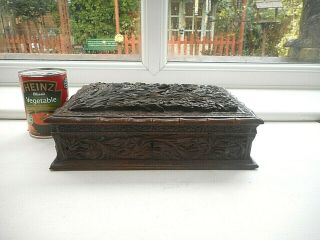 Vintage Intricately Carved Solid Wood Hinged Lid Box With Lift Out Tray Shelf