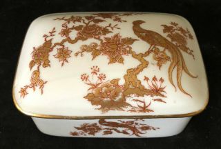 Vintage Limoges Bird Floral Gold And Red Porcelain Trinket Box France