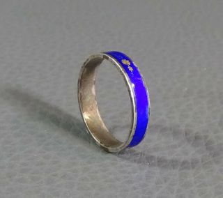 Art Deco Italian Sterling Silver&cobalt Blue Enamel Eternity Band Ring W/flowers