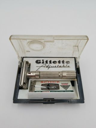 Vintage Gillette Adjustable Safety Razor In Plastic Case.