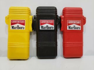 Set Of 3 Vintage 1992 Marlboro Adventure Team Lighter / Yellow,  Black,  Red