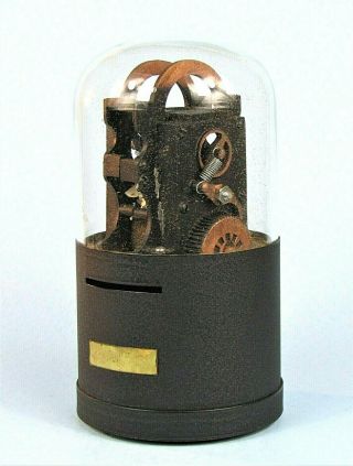 Vintage Edison Stock Ticker Figural Metal Coin Bank With Glass Dome Japan