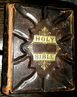 C1892 Unmarked Holy Bible Victorian Family Gustave Dore Fine Binding Antique Rsv