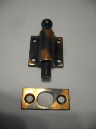 Vintage NOS COPPER FLASH Plated Steel CUPBOARD Cylinder Spring Pull Latch Lock 2