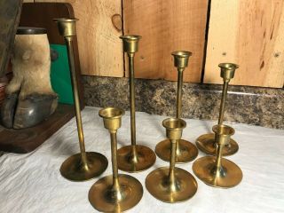 Set Of 7 Vintage Brass Graduated Candlestick Candle Holders 3 " To 9 "