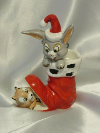 Vintage Christmas Kreiss Rabbit Chipmunk in Santa Boot Ceramic Figurine 2