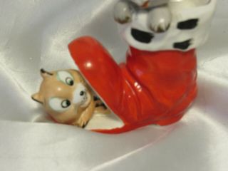 Vintage Christmas Kreiss Rabbit Chipmunk in Santa Boot Ceramic Figurine 3
