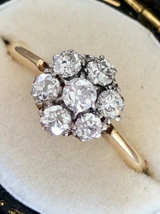 Gorgeous 0.  75 Carat Antique Old Cut Diamond Daisy Ring 18ct & Platinum 18k