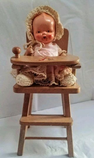 Nancy Ann Storybook Japan Baby In Vintage High Chair,  Estate Find,  So Cute