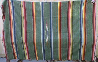 Vintage Mexican Blanket Striped Saltillo Tapestry Serape Fringe Large 91 X 60