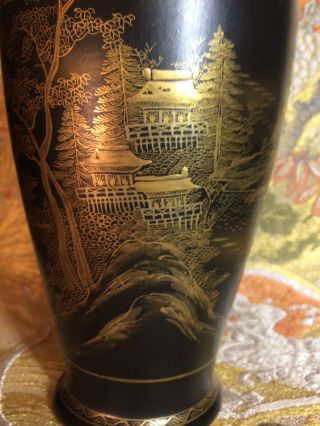 Antique Japanese Satsuma Vase Black & Gold Signed Meiji