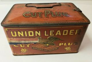 Vintage Union Leader Cut Plug Tobacco Smoke And Chew Tobacco Tin