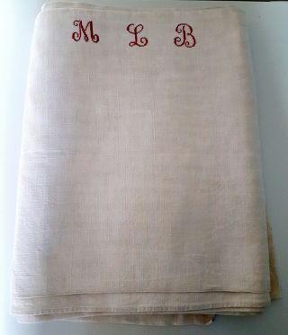 French Vintage Monogram Embroidered Bed Linen Sheet 2 Loom Width 164cm X 245cm