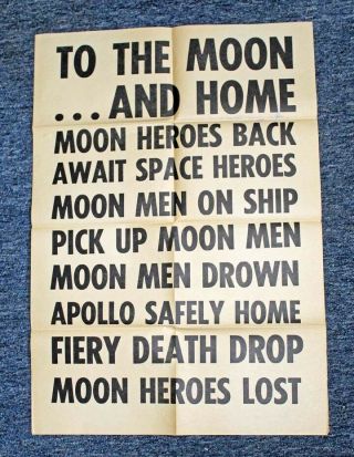 Vintage 1969 Apollo Moon Landing Poster W/ 9 Potential Headline Banners