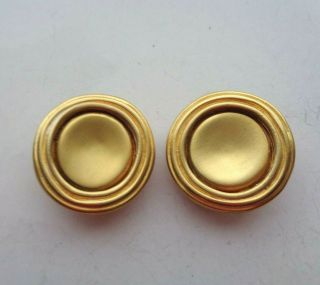 Vintage Signed Givenchy Satiny Smooth Golden Modernist Circular Clip Earrings