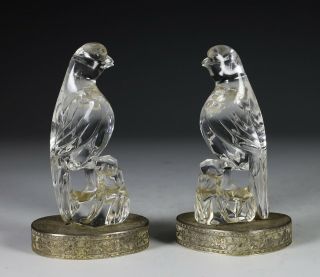 Old Chinese Carved Rock Crystal Birds w Jade 2