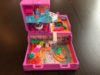 Vintage Polly Pocket Pink Purple Chest Pool Beach House By Blue Bird