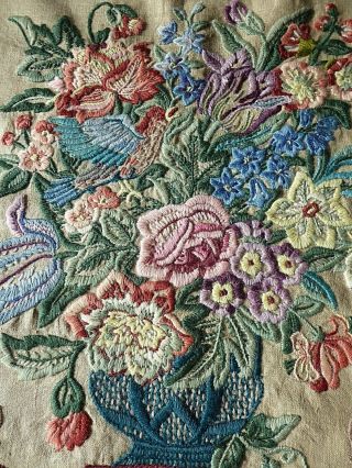 Vintage Hand Embroidered Picture Panel - Jacobean Crewel Work -
