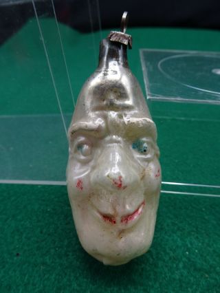 Vintage Mercury Glass Man - In - The - Moon Face Ornament 3”