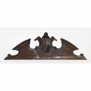 Antique Carved Oak Wood French Louis Xiii Style Architectural Crest Pediment