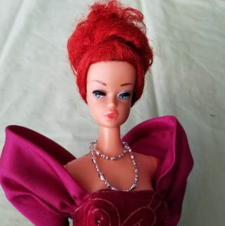 Vintage 60s Barbie Doll Color Magic Flame Red Up - Do Styled Wig & Doll