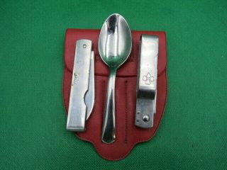 Vintage Girl Scout Folding Camping Utensil Set With Case Imperial Usa Stainless