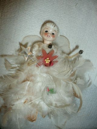 Vintage Feather Angel Japan Porcelain Head Holt Howard White Feather Star Wand