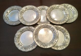 8 Repousse Sterling Silver Bread Plates S Kirk & Son 128 Floral Leaf Edge