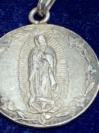 † Antique " Our Lady Guadalupe " 985 Better Than Sterling Charm Pendant 1 1/4 " †