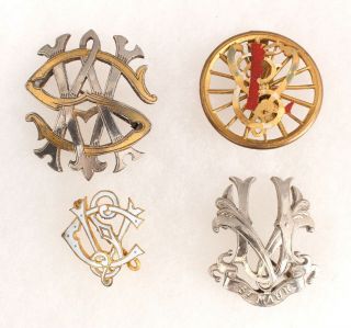 Four Rare Antique 19th Century Lapel Hat Pins,  Enameled,  St Maur,  Bicycle Club