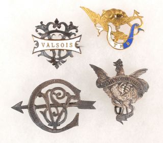 4 Rare Antique 19th Century Bicycle Club Lapel Pins,  Enamel,  Dragon,  Valsois Nr