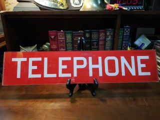 Vintage Glass Pay Phone Booth Sign Insert Red/ White 25.  5 " X 5.  5 "