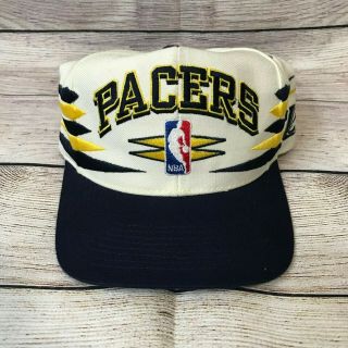 Vintage 90s Indiana Pacers Logo Athletic Diamond Snapback Hat Cap Rare Nba Hat