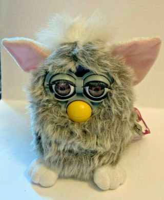 1998 Vintage Tiger Electronics Furby With Tag Gray & White - Pink Ears 70 - 800