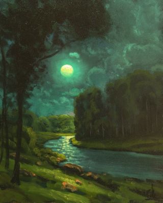 Max Cole Oil Painting Art Landscape Signed Vintage Antique Old Moon 511