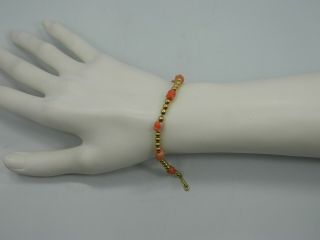 Exquisite Vintage 14k Yellow Gold Pink Coral Single Strand 7 " Beaded Bracelet