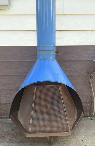 Vintage Firehood Cone Fireplace Mid Century Modern Atomic Malm Blue Enamel Mcm