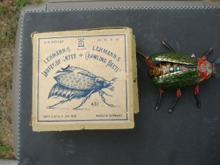 Antique Lehmann 1906 Tin Windup Walking Flapping Wing Beetle Bug W / Box Germany