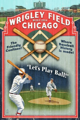 Chicago Il Wrigley Field Vintage Sign - Lp Artwork (posters,  Wood & Metal Signs)